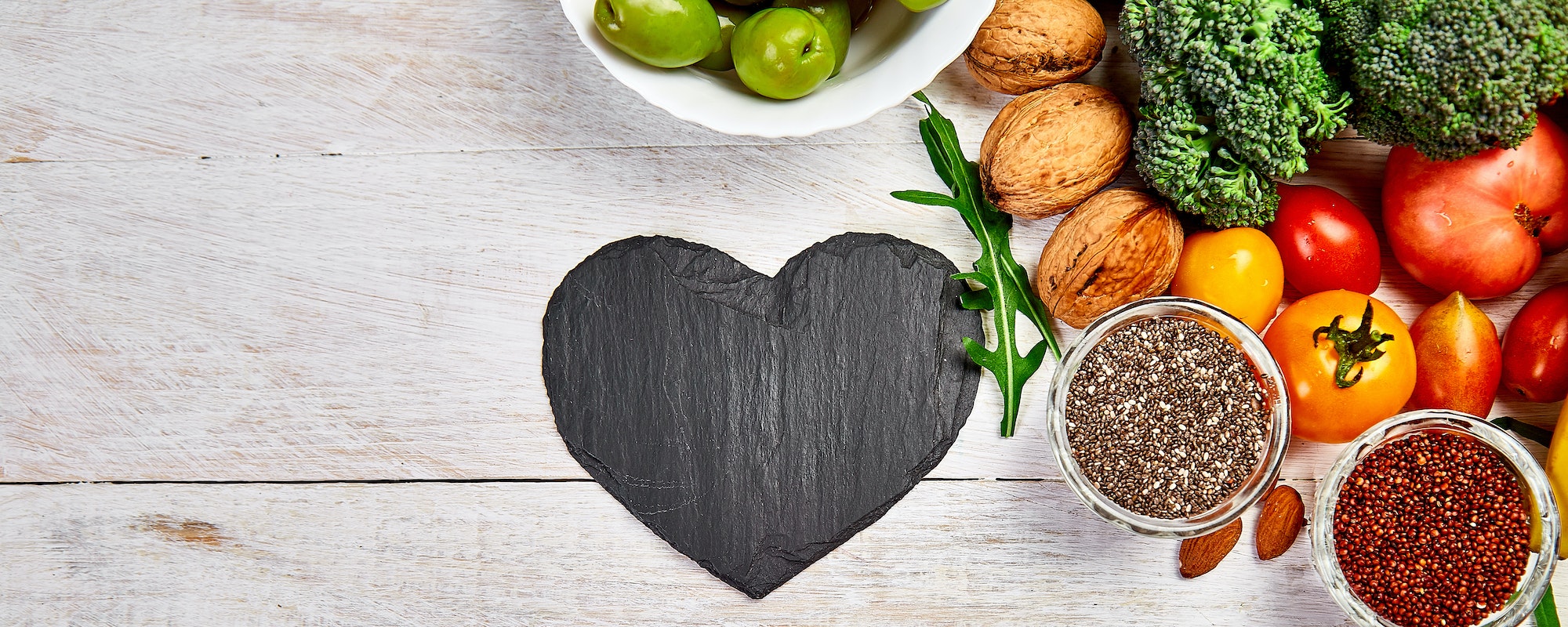 Banner with Background healthy food for heart. Healthy food, diet and life.